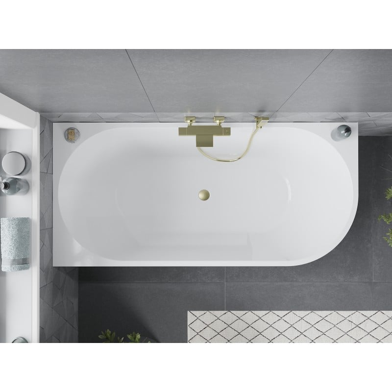 Mexen Mia free-standing corner bathtub left 170 x 80 cm, white/black, brushed gold overflow - 52691708075L-55