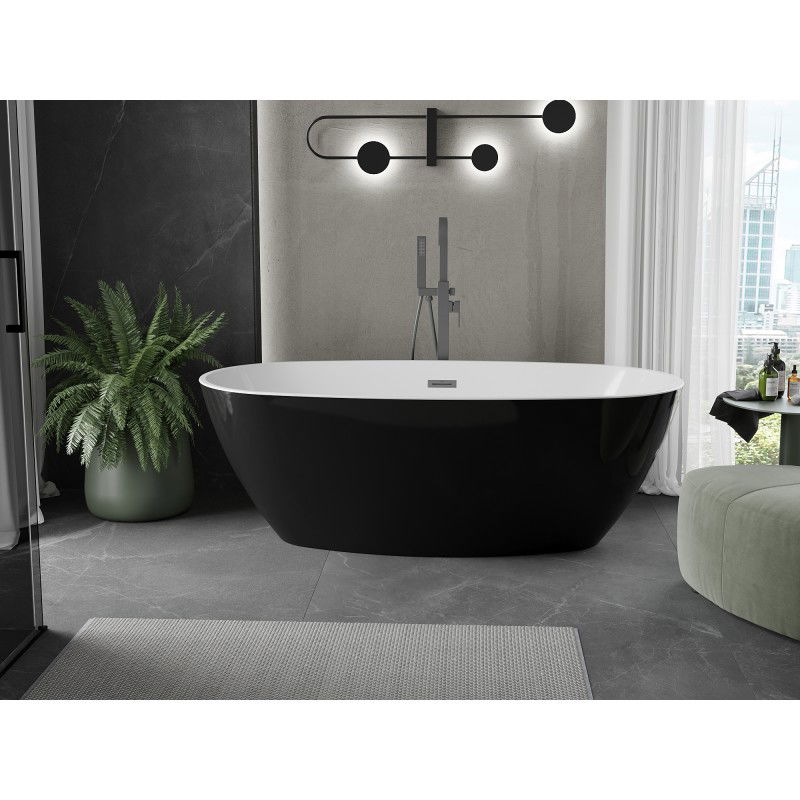 Mexen Eris Freestanding Bath 155 x 80 cm, White/Black, Gun Gray Brushed Overflow - 53441558075-66