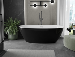Mexen Eris freestanding bathtub 155 x 80 cm, white/black, brushed gun gray overflow - 53441558075-66