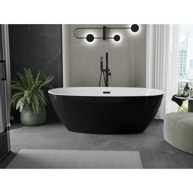 Mexen Eris freestanding bath 155 x 80 cm, white/black, black overflow - 53441558075-70