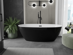 Mexen Eris freestanding bathtub 155 x 80 cm, white/black, black overflow - 53441558075-70