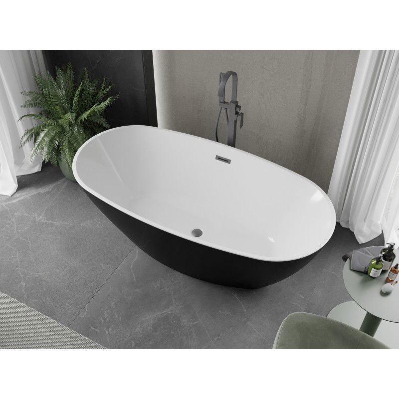 Mexen Eris freestanding bath 155 x 80 cm, white/black, gun metal overflow - 53441558075-95