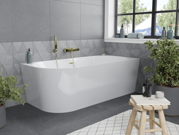 Mexen Mia free-standing right corner bath 170 x 80 cm, white, brushed gold overflow - 52691708000P-55