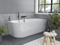 Mexen Mia freestanding corner right bath 170 x 80 cm, white, black overflow - 52691708000P-70
