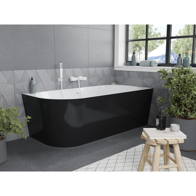 Mexen Mia freestanding corner right bath 170 x 80 cm, white/black, white overflow - 52691708075P-20