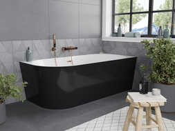 Mexen Mia freestanding corner bathtub right 67 x 31.5 in, white/black, brushed copper overflow - 52691708075P-65