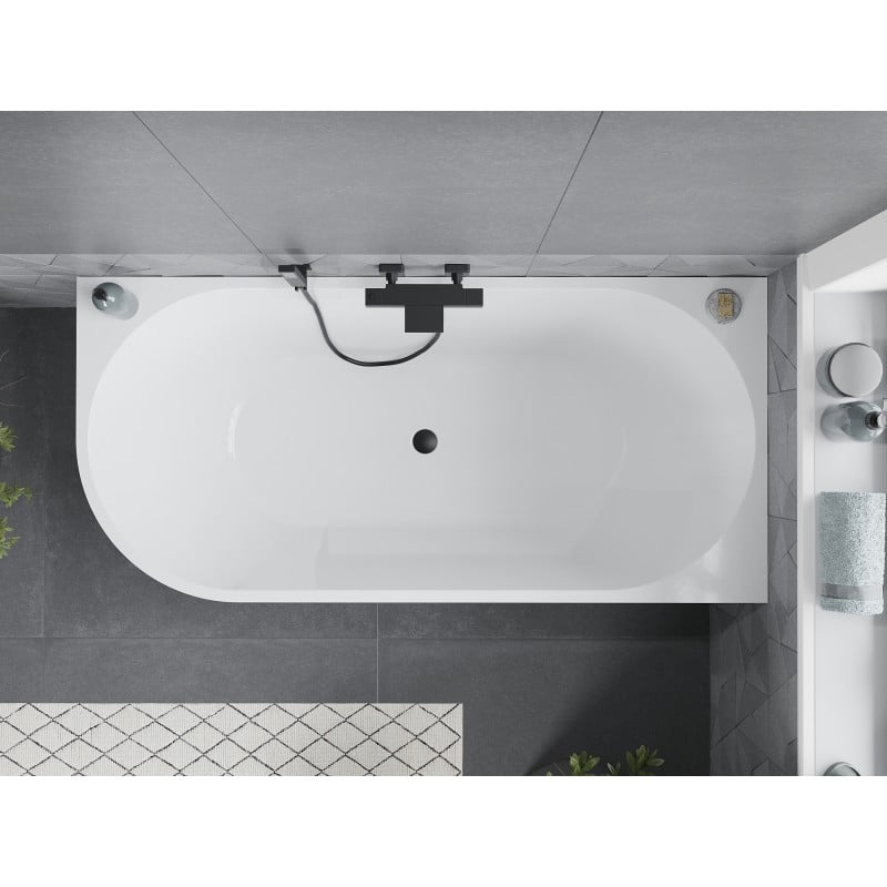 Mexen Mia freestanding corner bath right 170 x 80 cm, white/black, black overflow - 52691708075P-70