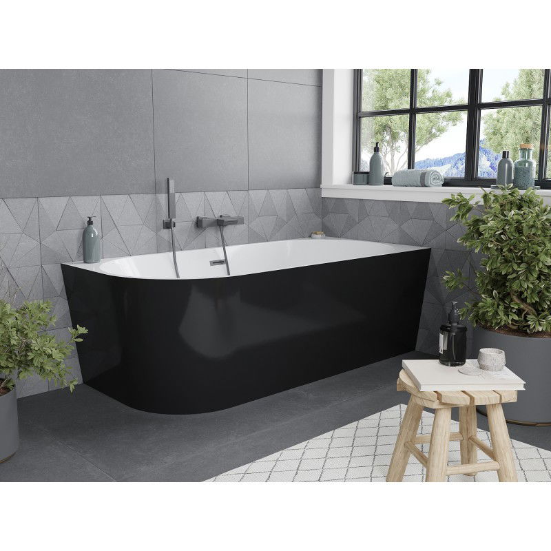 Mexen Mia freestanding corner right-hand bathtub 170 x 80 cm, white/black, gun metal overflow - 52691708075P-95