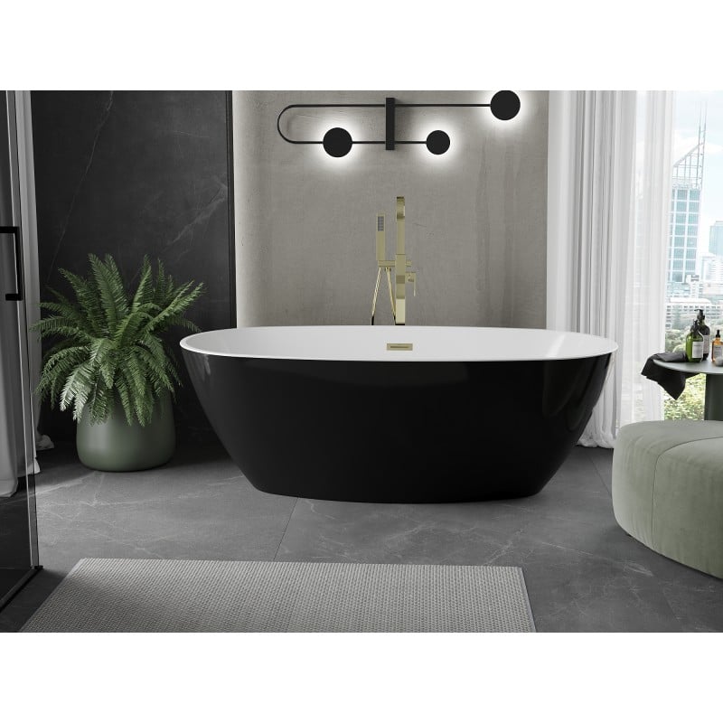 Mexen Eris freestanding bathtub 170 x 80 cm, white/black, brushed gold overflow - 53441708075-55