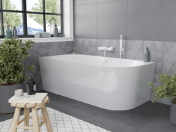 Mexen Mia freestanding left corner bath 180 x 80 cm, white, white overflow - 52691808000L-20