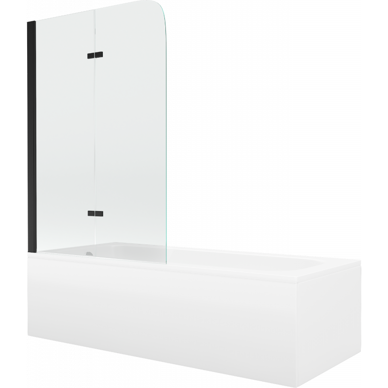 Mexen Vega rectangular bathtub 160 x 70 cm with casing and 2-wing screen 80 cm, transparent, black - 550116070X9008027000