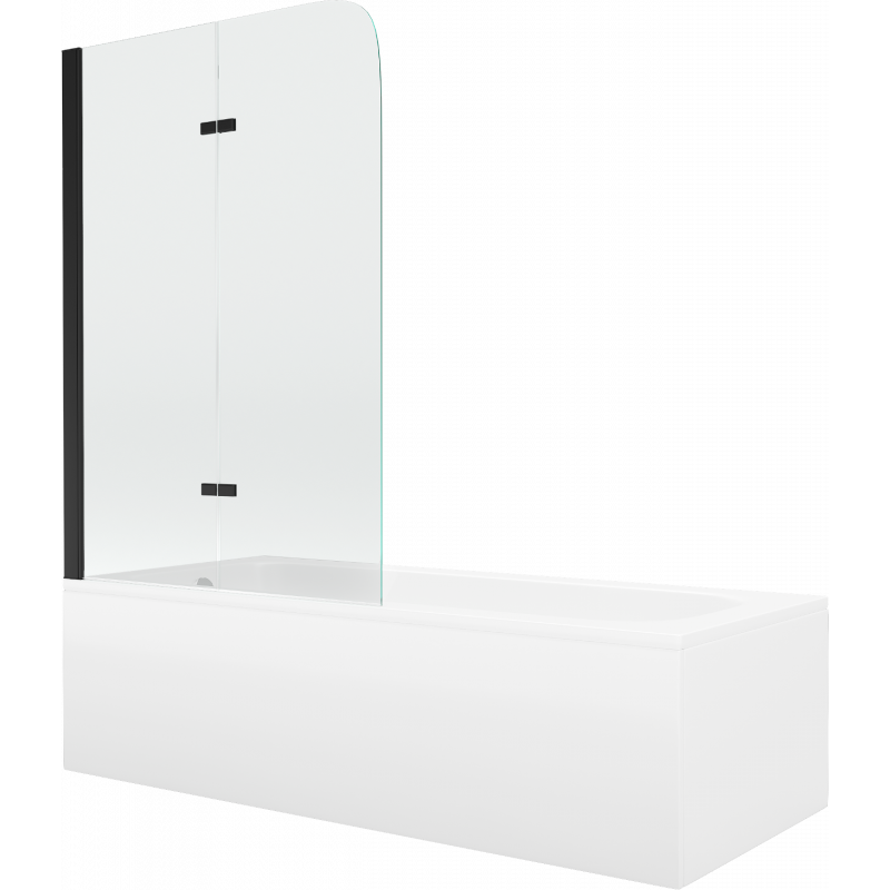 Mexen Vega rectangular bathtub 160 x 70 cm with panels and a 2-wing screen 80 cm, Transparent, Black - 550116070X9008027000