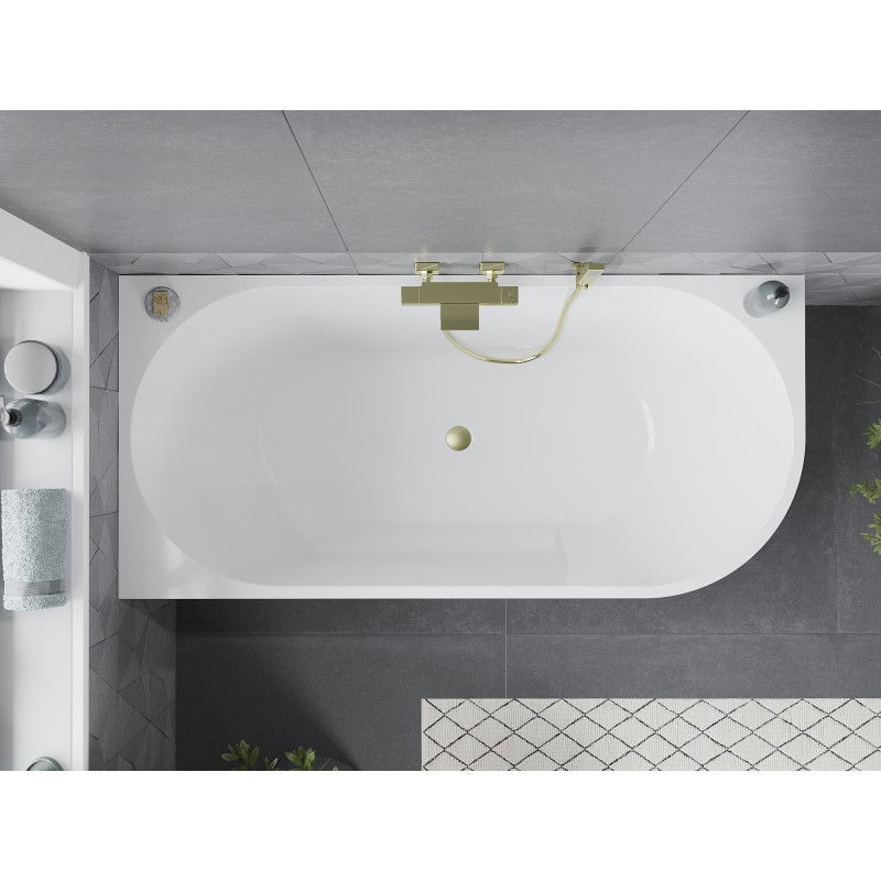 Mexen Mia freestanding corner bathtub left 180 x 80 cm, white, brushed gold overflow - 52691808000L-55