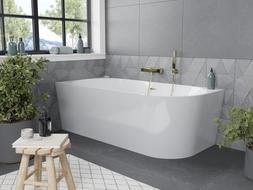 Mexen Mia freestanding left corner bathtub 180 x 80 cm, white, brushed gold overflow - 52691808000L-55