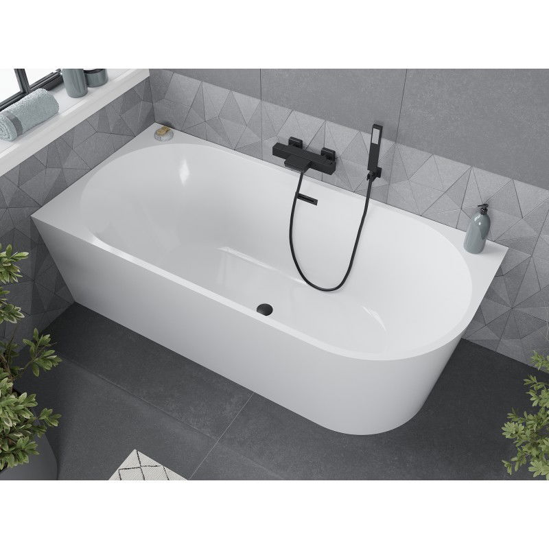 Mexen Mia freestanding corner left bathtub 180 x 80 cm, white, black overflow - 52691808000L-70