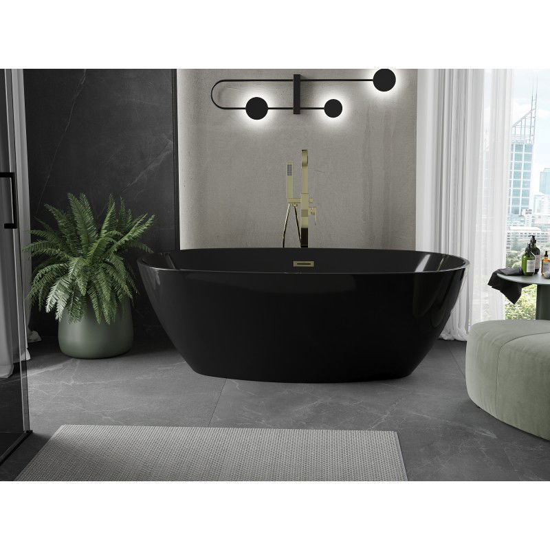 Mexen Eris freestanding bath 170 x 80 cm, black, overflow gold - 53441708070-50