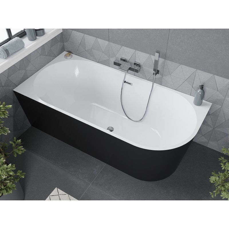 Mexen Mia freestanding corner bathtub left 180 x 80 cm, white/black, chrome overflow - 52691808075L-01
