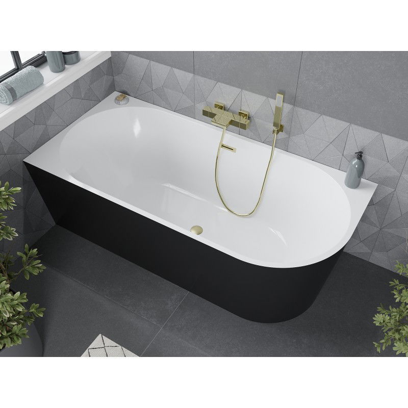 Mexen Mia freestanding corner left bath 180 x 80 cm, white/black, brushed gold overflow - 52691808075L-55