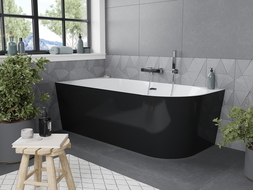Mexen Mia freestanding corner bath left 180 x 80 cm, white/black, chrome overflow - 52691808075L-01