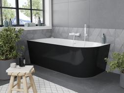 Mexen Mia free-standing left corner bathtub 180 x 80 cm, white/black, white overflow - 52691808075L-20