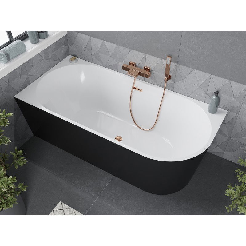 Mexen Mia freestanding corner left bathtub 180 x 80 cm, white/black, overflow rose gold - 52691808075L-60