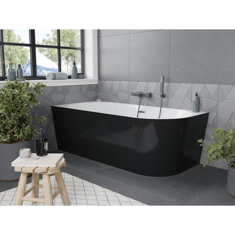 Mexen Mia free-standing left corner bath 180 x 80 cm, white/black, brushed gun gray overflow - 52691808075L-66