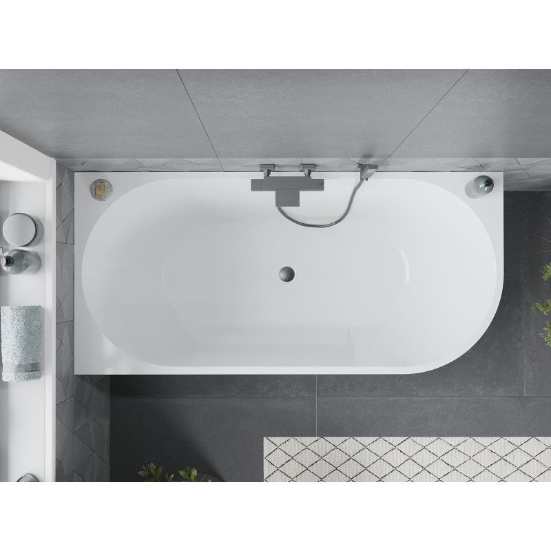 Mexen Mia free-standing left corner bath 180 x 80 cm, white/black, brushed gun gray overflow - 52691808075L-66