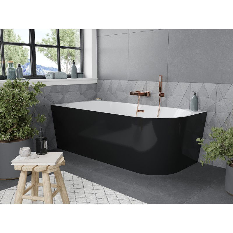 Mexen Mia freestanding corner left bathtub 180 x 80 cm, white/black, overflow rose gold - 52691808075L-60