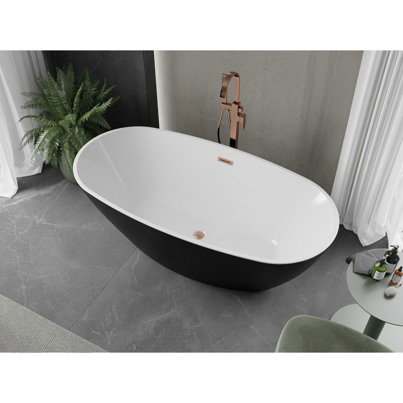 Mexen Eris free-standing bath 180 x 80 cm, white/black, brushed copper overflow - 53441808075-65