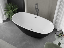 Mexen Eris freestanding bathtub 180 x 80 cm, white/black, brushed gun gray overflow - 53441808075-66