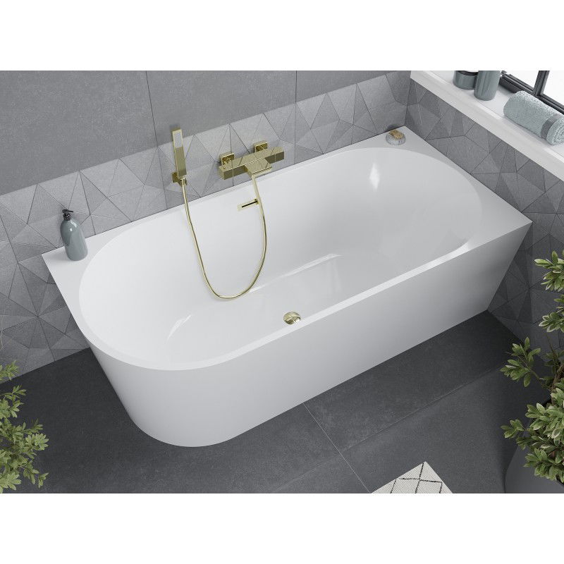 Mexen Mia freestanding corner right-hand bathtub 180 x 80 cm, white, gold overflow - 52691808000P-50