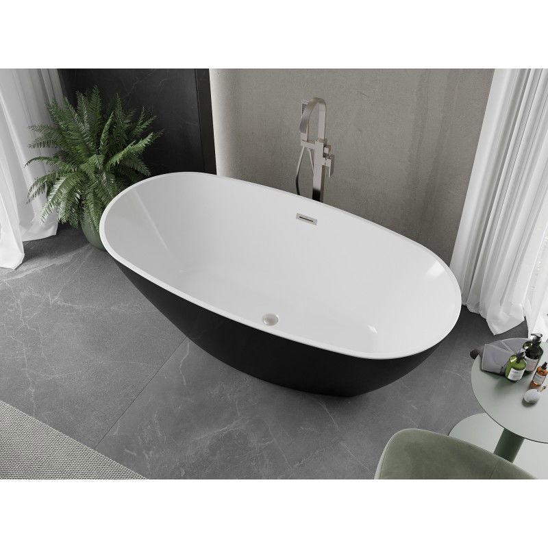 Mexen Eris freestanding bathtub 180 x 80 cm, white/black, brushed nickel overflow - 53441808075-97