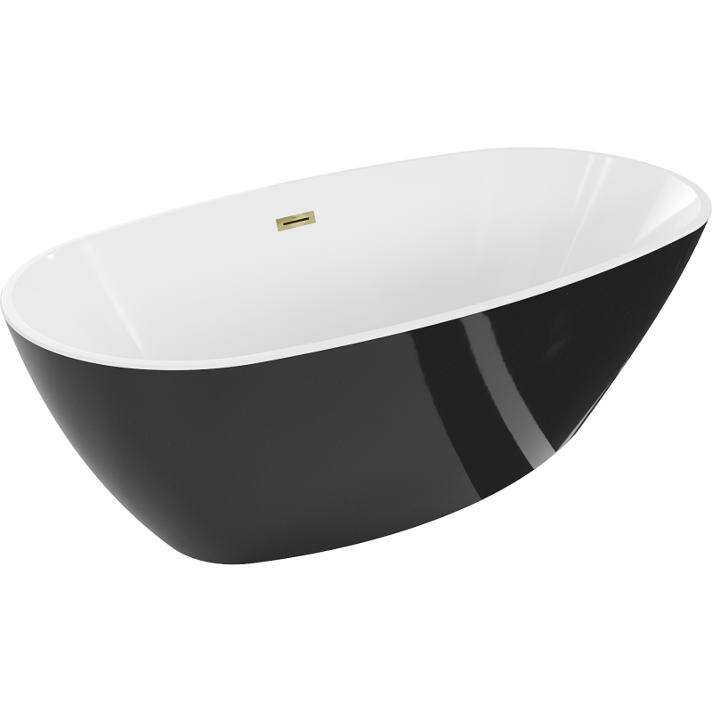 Mexen Eris freestanding bath 180 x 80 cm, white/black, overflow gold - 53441808075-50