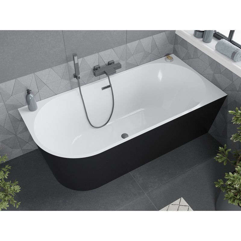 Mexen Mia free-standing corner right bathtub 180 x 80 cm, white/black, gun metal overflow - 52691808075P-95