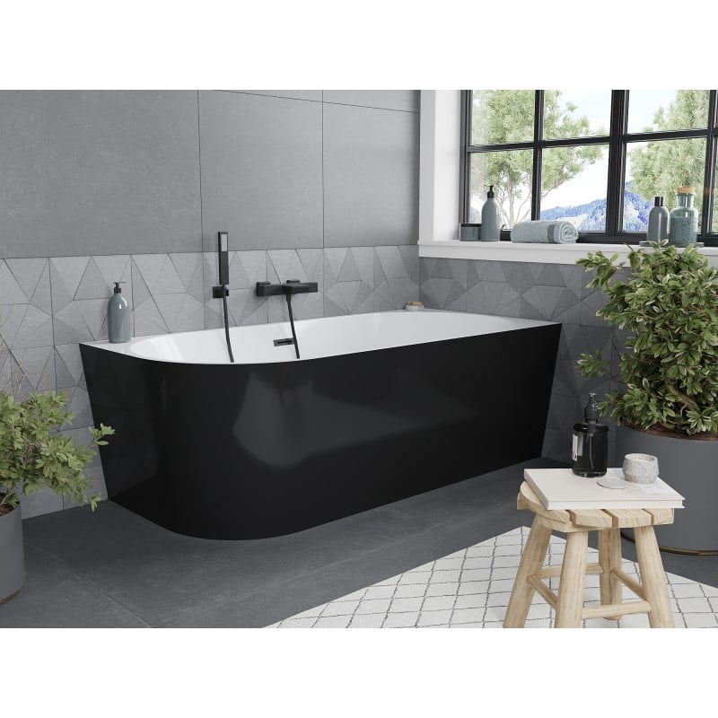 Mexen Mia free-standing corner right bathtub 180 x 80 cm, white/black, black overflow - 52691808075P-70
