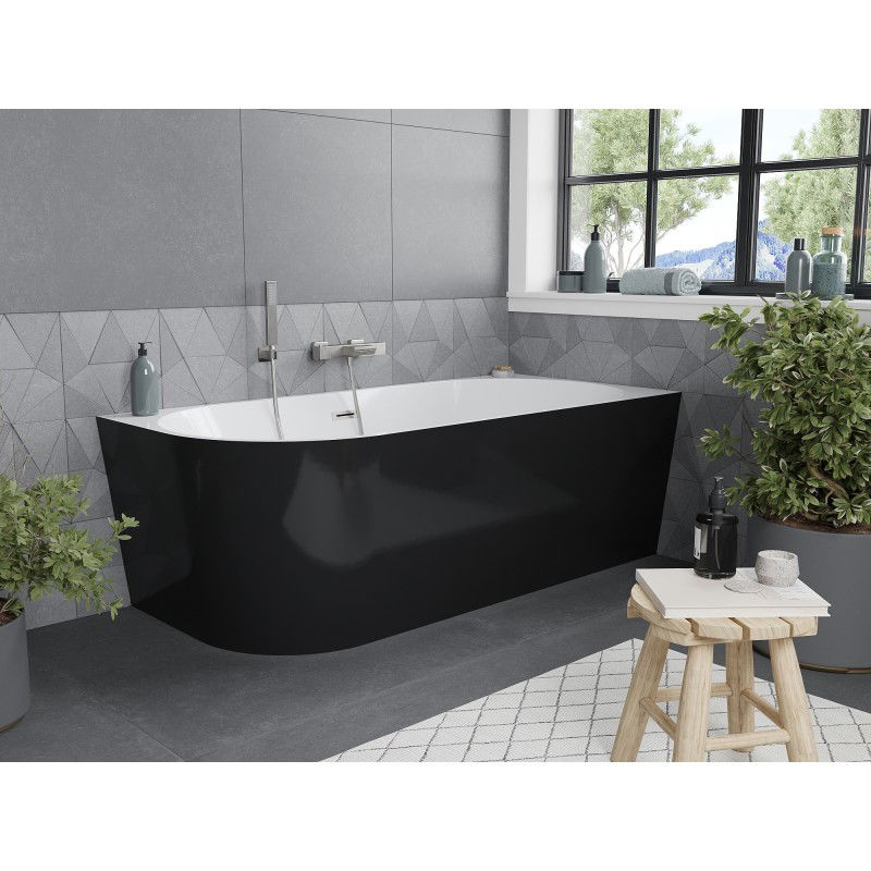 Mexen Mia free-standing right corner bath 180 x 80 cm, white/black, brushed nickel overflow - 52691808075P-97
