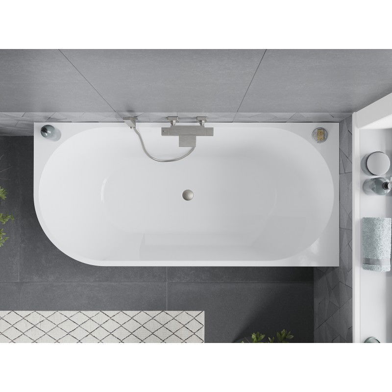 Mexen Mia free-standing right corner bath 180 x 80 cm, white/black, brushed nickel overflow - 52691808075P-97