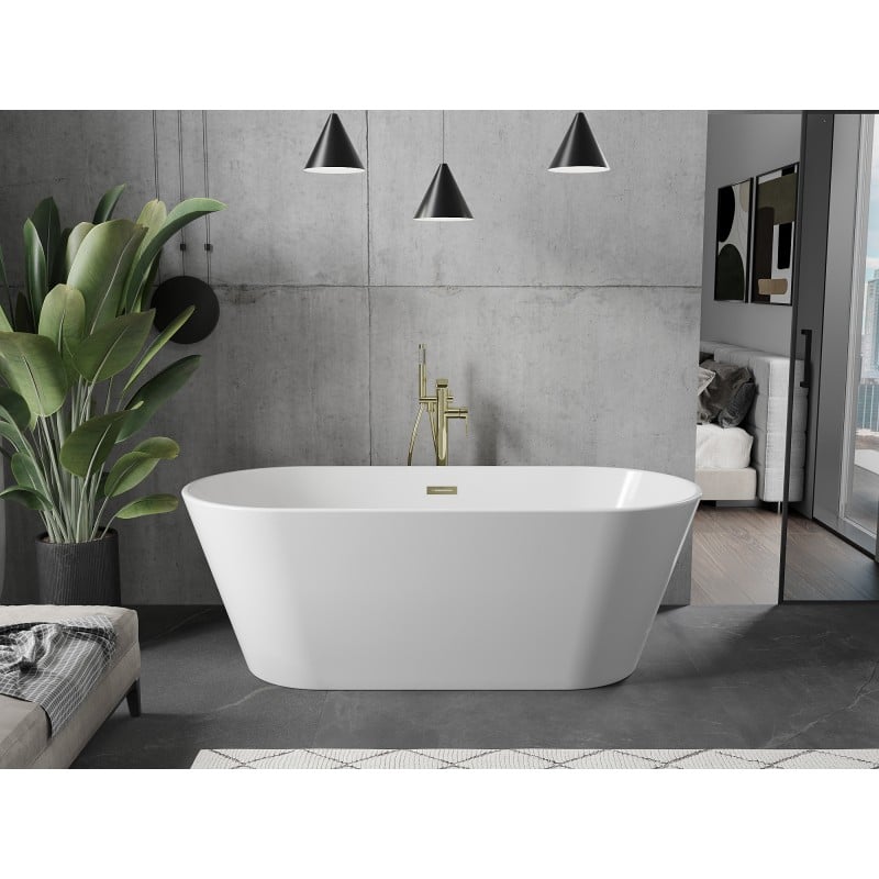 Mexen Flavia freestanding bathtub 150 x 75 cm, white, gold overflow - 54031507500-G