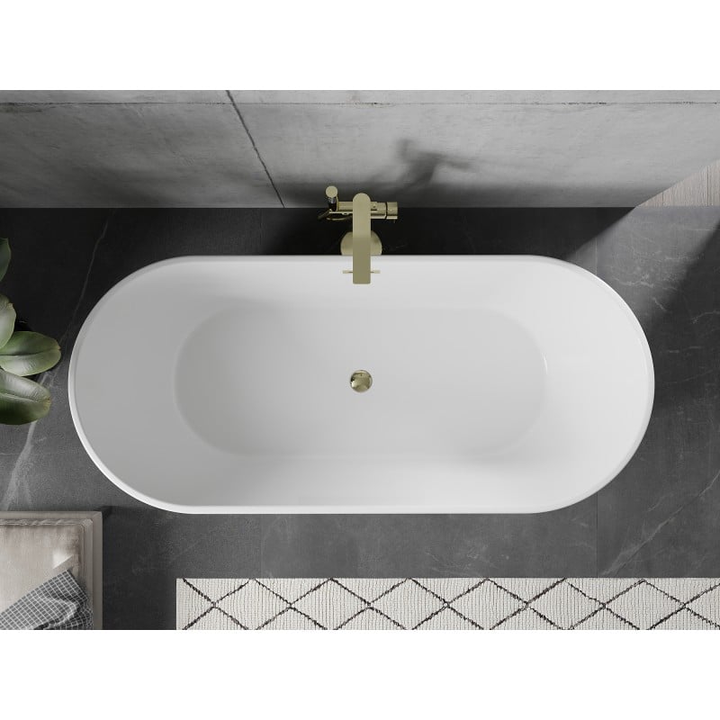 Mexen Flavia freestanding bathtub 150 x 75 cm, white, gold overflow - 54031507500-G
