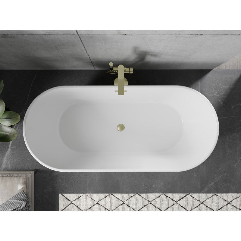 Mexen Flavia freestanding bath 150 x 75 cm, white, brushed gold overflow - 54031507500-55