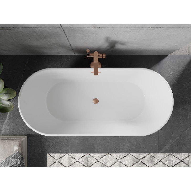 Mexen Flavia free-standing bath 150 x 75 cm, white, brushed copper overflow - 54031507500-65