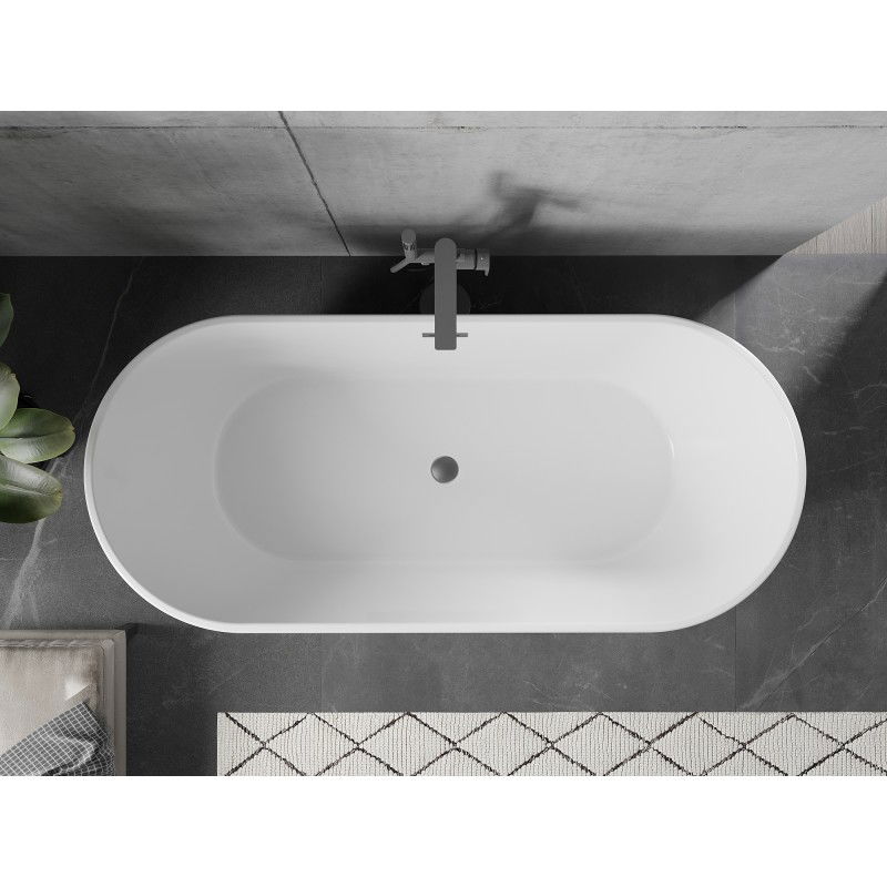Mexen Flavia freestanding bath 150 x 75 cm, white, overflow gun metal - 54031507500-95