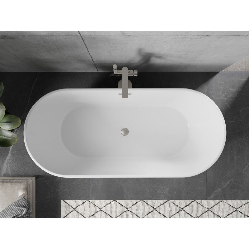 Mexen Flavia freestanding bath 150 x 75 cm, white, brushed nickel overflow - 54031507500-97