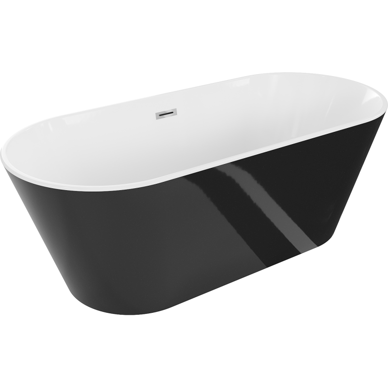 Mexen Flavia freestanding bathtub 150 x 75 cm, white/black, chrome overflow - 54031507575-01