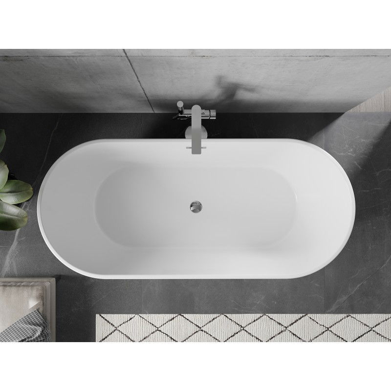 Mexen Flavia Freestanding Bath 150 x 75 cm, White/Black, Chrome Overflow - 54031507575-01