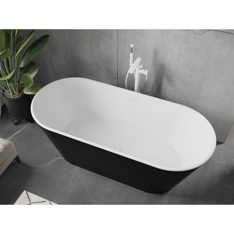 Mexen Flavia 150 x 75 cm freestanding bath, white/black, white overflow - 54031507575-20