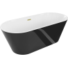 Mexen Flavia freestanding bathtub 150 x 75 cm, white/black, brushed gold overflow - 54031507575-55