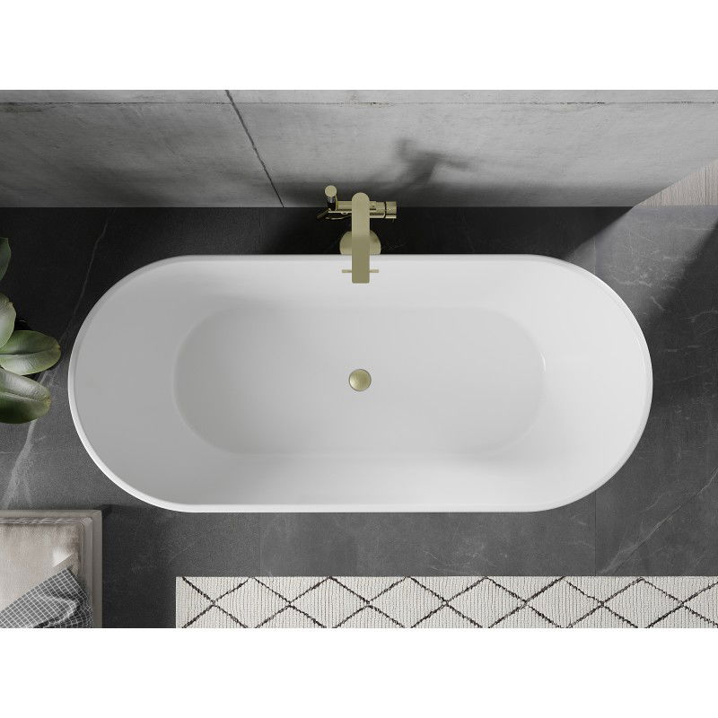 Mexen Flavia freestanding bath 150 x 75 cm, white/black, overflow brushed gold - 54031507575-55