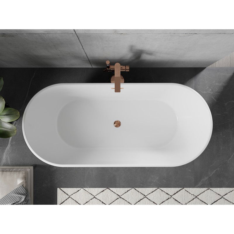 Mexen Flavia freestanding bathtub 150 x 75 cm, white/black, overflow in rose gold - 54031507575-60