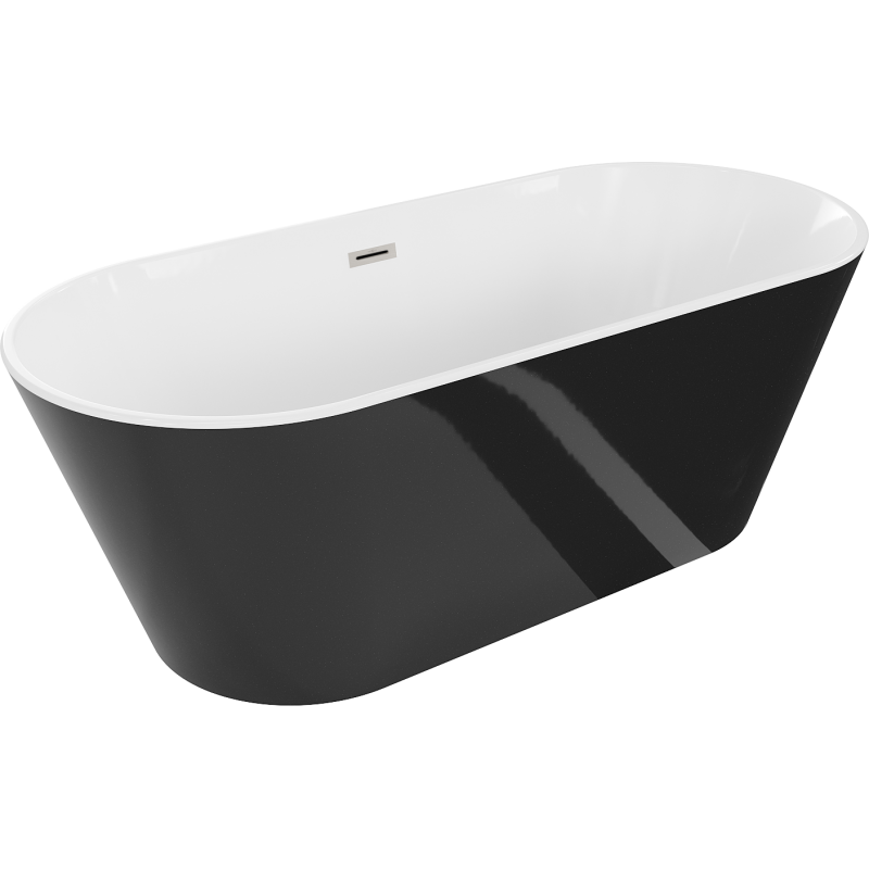 Mexen Flavia freestanding bath 150 x 75 cm, white/black, brushed nickel overflow - 54031507575-97